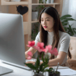 PC操作をする女性
