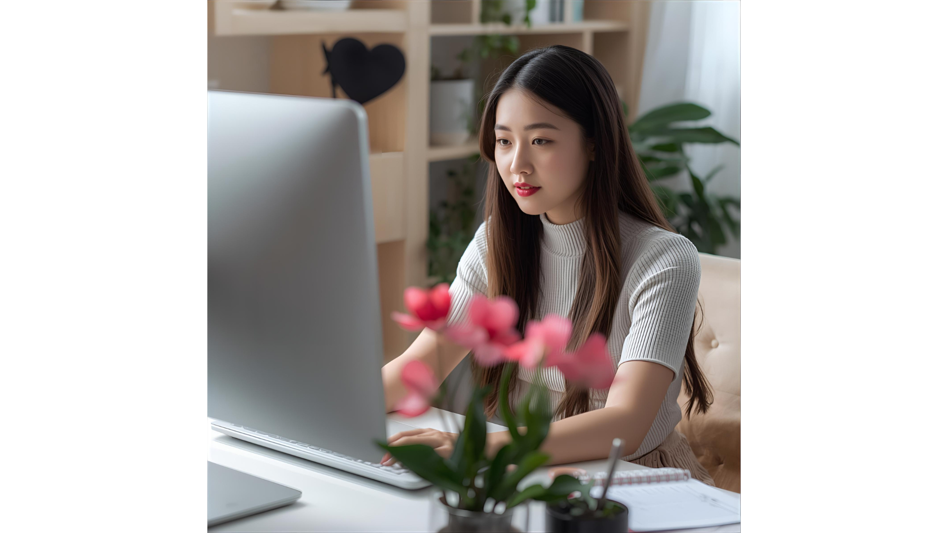 PC操作をする女性